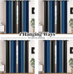 Yakamok Blackout Ombre Dark Blue and Black Curtains for Bedroom, Gradient Room Darkening Curtains, Grommet Thermal Insulated Light Blocking Window Drapes/Curtain for Living Room,52 x 84 Inch,2 Panels