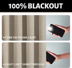 Yakamok Natural Linen Curtains 100% Blackout 96 Inches Long,Room Darkening Textured Curtains for Living Room Thermal Grommet Bedroom Curtains 2 Panels with Greyish White Liner