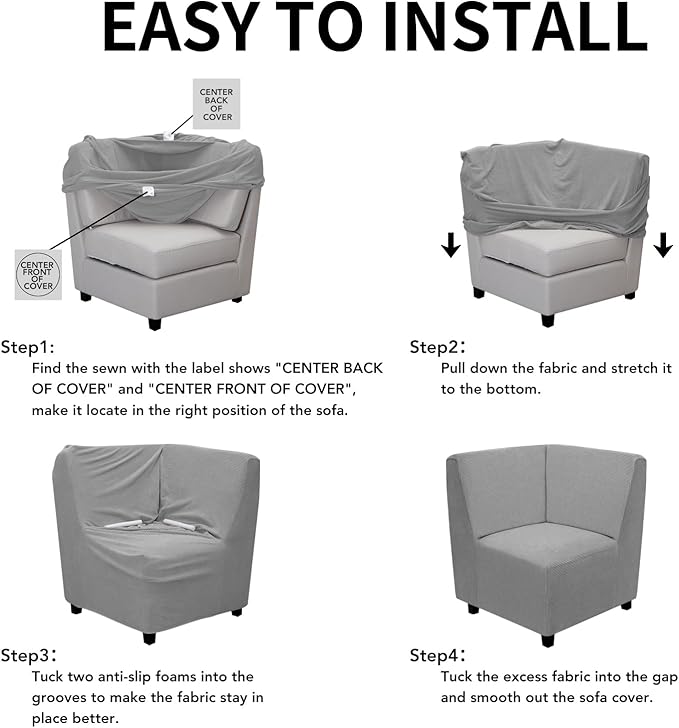 Easy-Going Stretch Soft Sectional Corner Sofa Couch Slipcover Light Gray