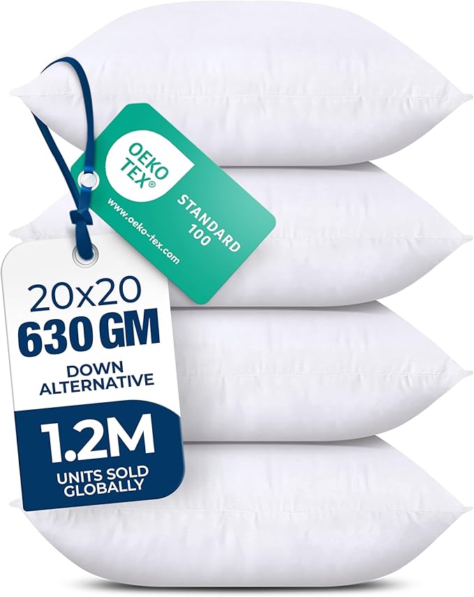 Utopia Bedding Throw Pillows (Set of 4, White) – 20 x 20 Inches Down Alternative Pillows for Bed, Sofa, and Couch - Fluffy Decorative Stuffer Pillow for Indoors & Outdoors