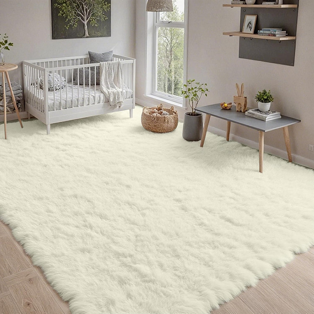 4x6 Fluffy Shag Area Rugs for Living Room Bedroom: Soft Carpet Cream White