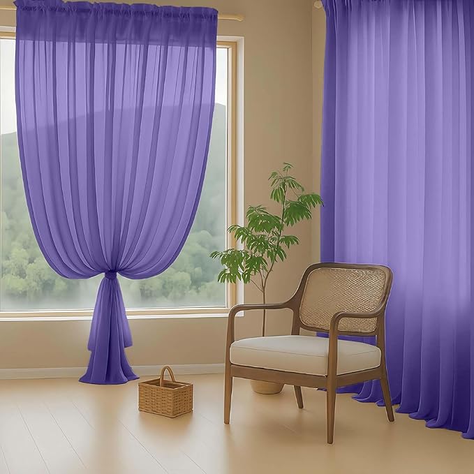 Ebesto Purple Sheer Curtains for Window 72 inches Long 2 Panels Set, Soft Airy Modern Light Filtering Sheer Curtains for Living Room Bedroom, Dual Rod Pocket Solid Window Drapes, 2x42Wx72L inches