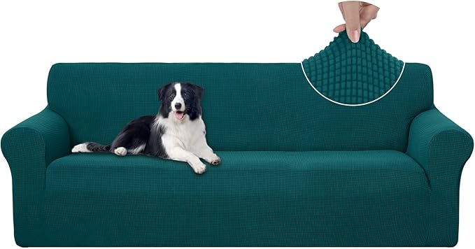 U-NICE HOME 4 Seater Stretch Couch Cover for 3 Cushion Sofa, Blue