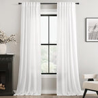 Long White Curtain 108 inches Long 2 Panels Set Back Tab Light Filtering Cotton Textured Curtain Modern Farmhouse Coastal Decor White Linen Drapes 108 inch Length for Large Window 9 FT Tall 42x108