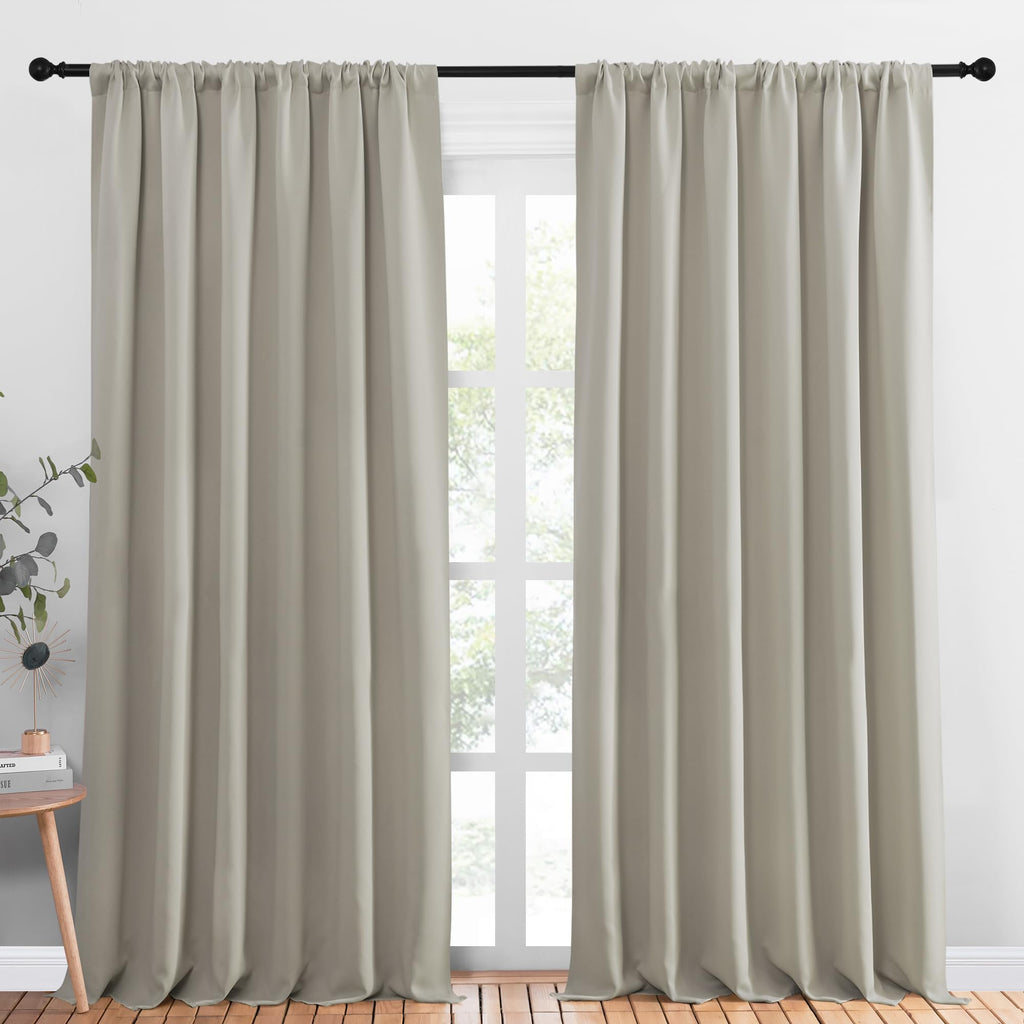 NICETOWN 2 Panels Blackout Curtains, Rod Pocket Thermal Insulated Drapess for Bedroom, Privacy Protection Easy-Care Heavy Duty Curtains for Living Room/Dining Room, W70 x L95 inches, Natural