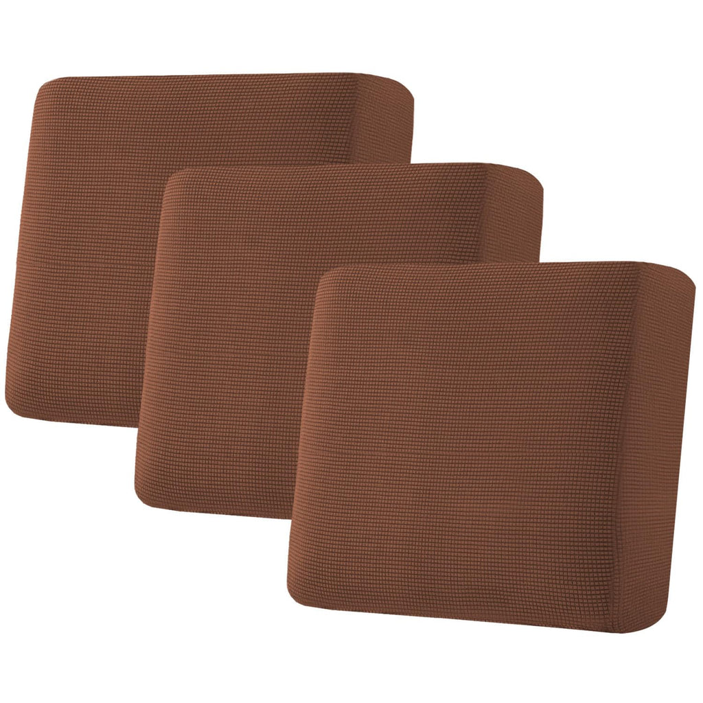 H.VERSAILTEX Super Stretch Individual Seat Cushion Covers - Sofa & Couch Cushion Slipcover Sets - Thick Jacquard Textured Twill Fabric (3 Piece XL Sofa Cushion Covers, Caramel)