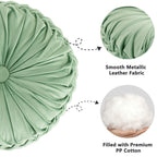 HIG Set of 2 Sage Velvet Decorative Round Pleated Throw Pillows
