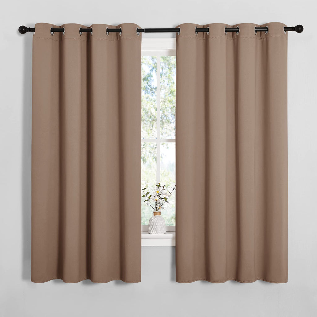 NICETOWN Blackout Window Curtains and Drapes for Kitchen, Window Treatment Thermal Insulated Solid Grommet Blackout Drapery Panels (Set of 2, 55 by 68 inches, Cappuccino)