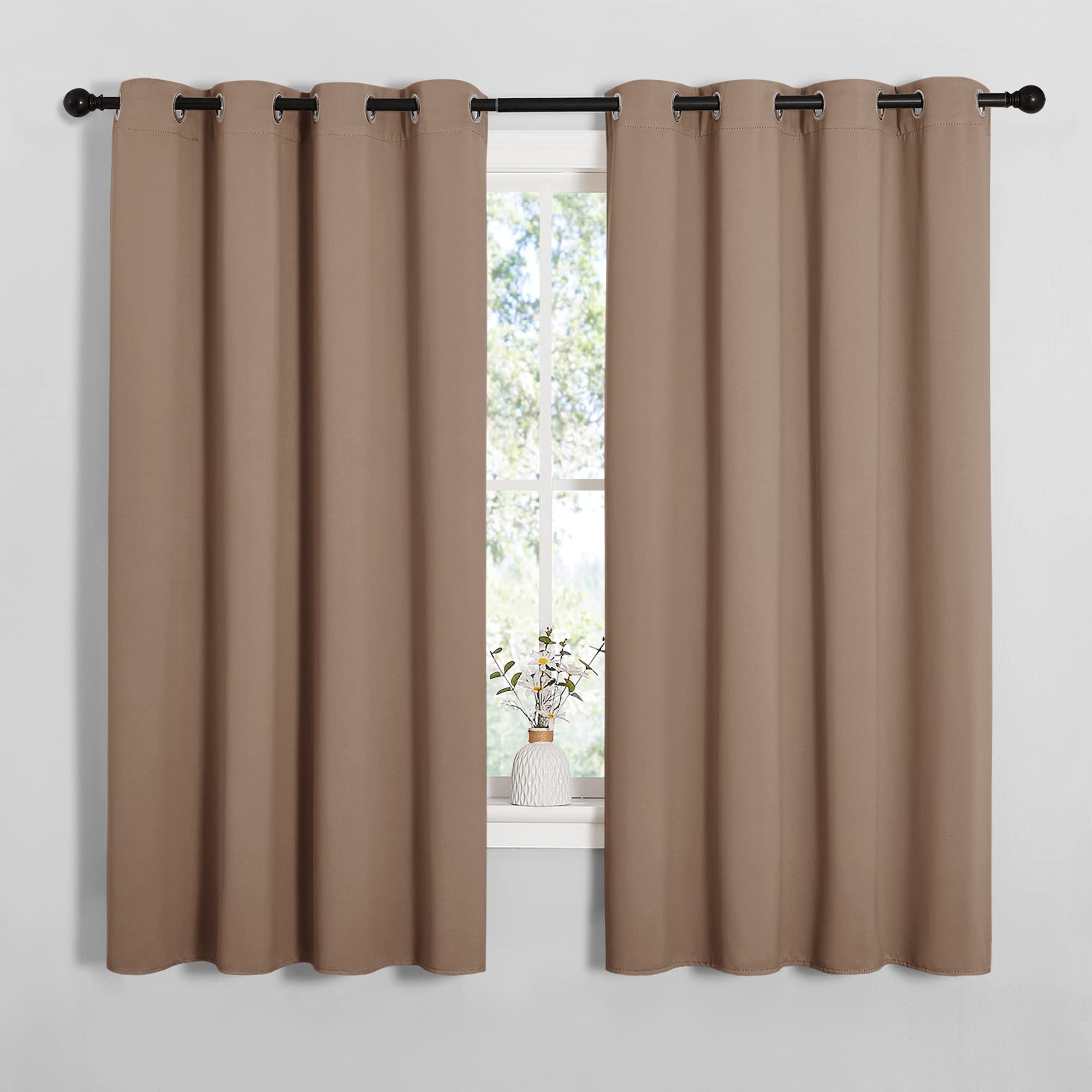 NICETOWN Blackout Window Curtains and Drapes for Kitchen, Window Treatment Thermal Insulated Solid Grommet Blackout Drapery Panels (Set of 2, 55 by 68 inches, Cappuccino)