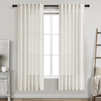 Cream Semi Sheer Linen Curtains 72 Inch Length for Living Room Back Tab Rod Pocket Modern Farmhouse Coastal Decor Cream Cotton Textured Gauze Curtains 72 Inches Long for Dining Room Office 42x72
