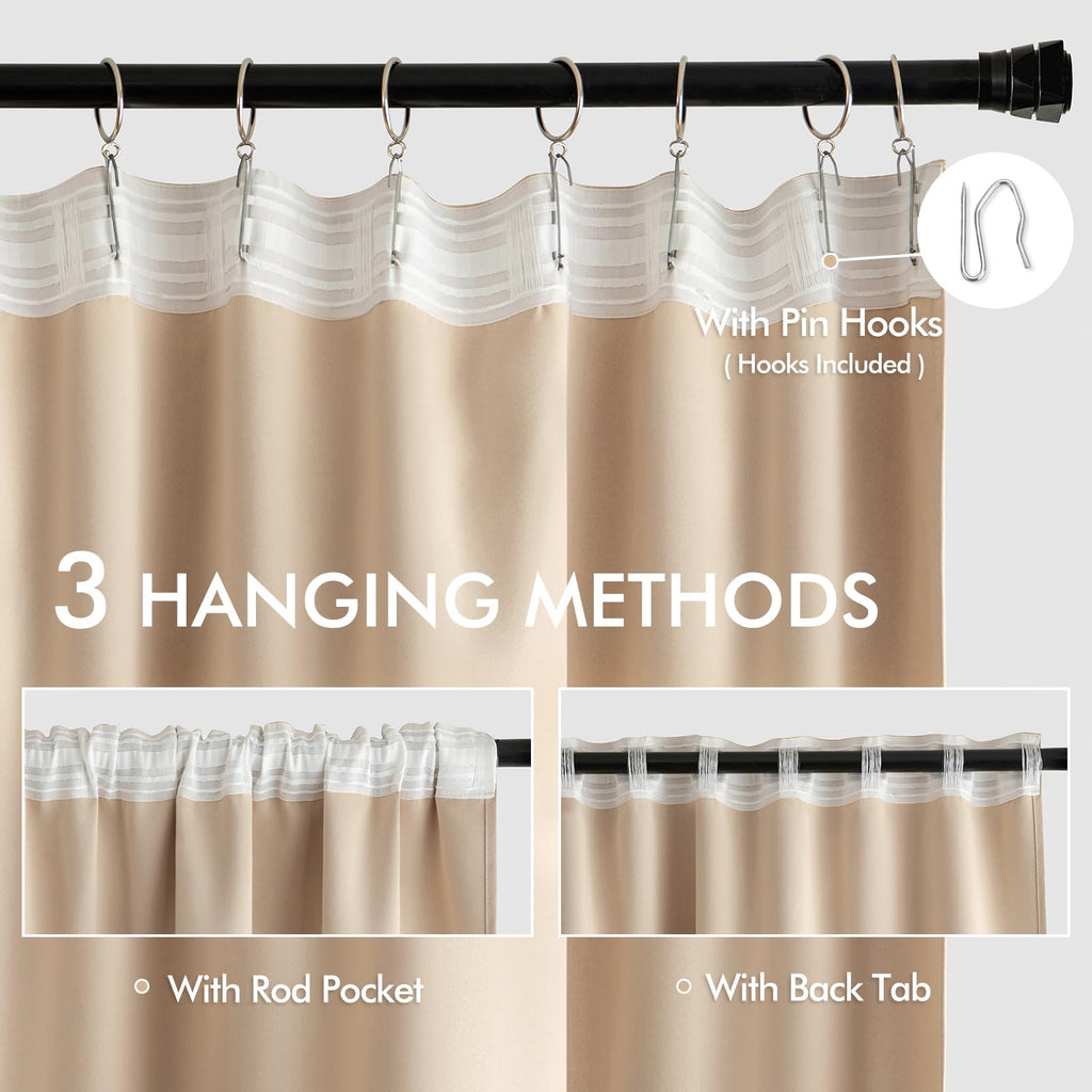 MIULEE Beige Back Tab Blackout Curtains 52x102 Inch Long 2 Panels Set