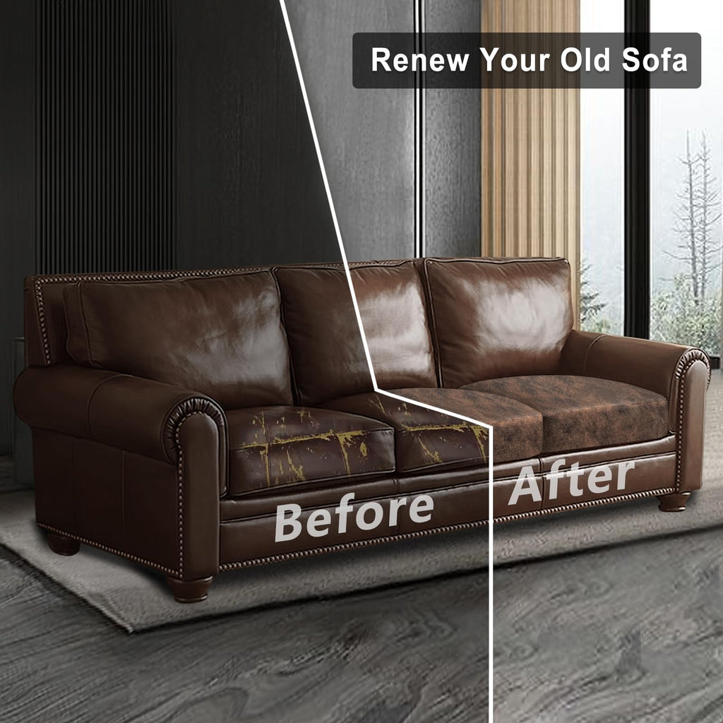 ANARACHON Leather Look Couch Cushion Covers Sofa Seat Slipcovers Sets Couches Furniture Protector for Sectional Armchair Loveseat Pets Kids Stretch Spandex Fabric (3 Cushion XL Sofa, Dark Brown)