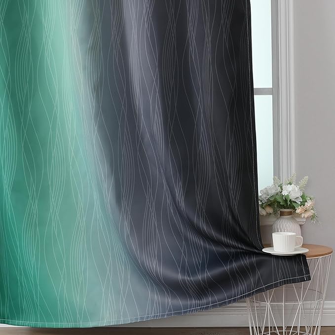 Estelar Textiler Black and Green Ombre Blackout Curtains 90 Inch Length for Living Room, Room Darkening Grommet Gradient Thermal Insulated Drapes for Bedroom,52Wx90L Inches, 2 Panels