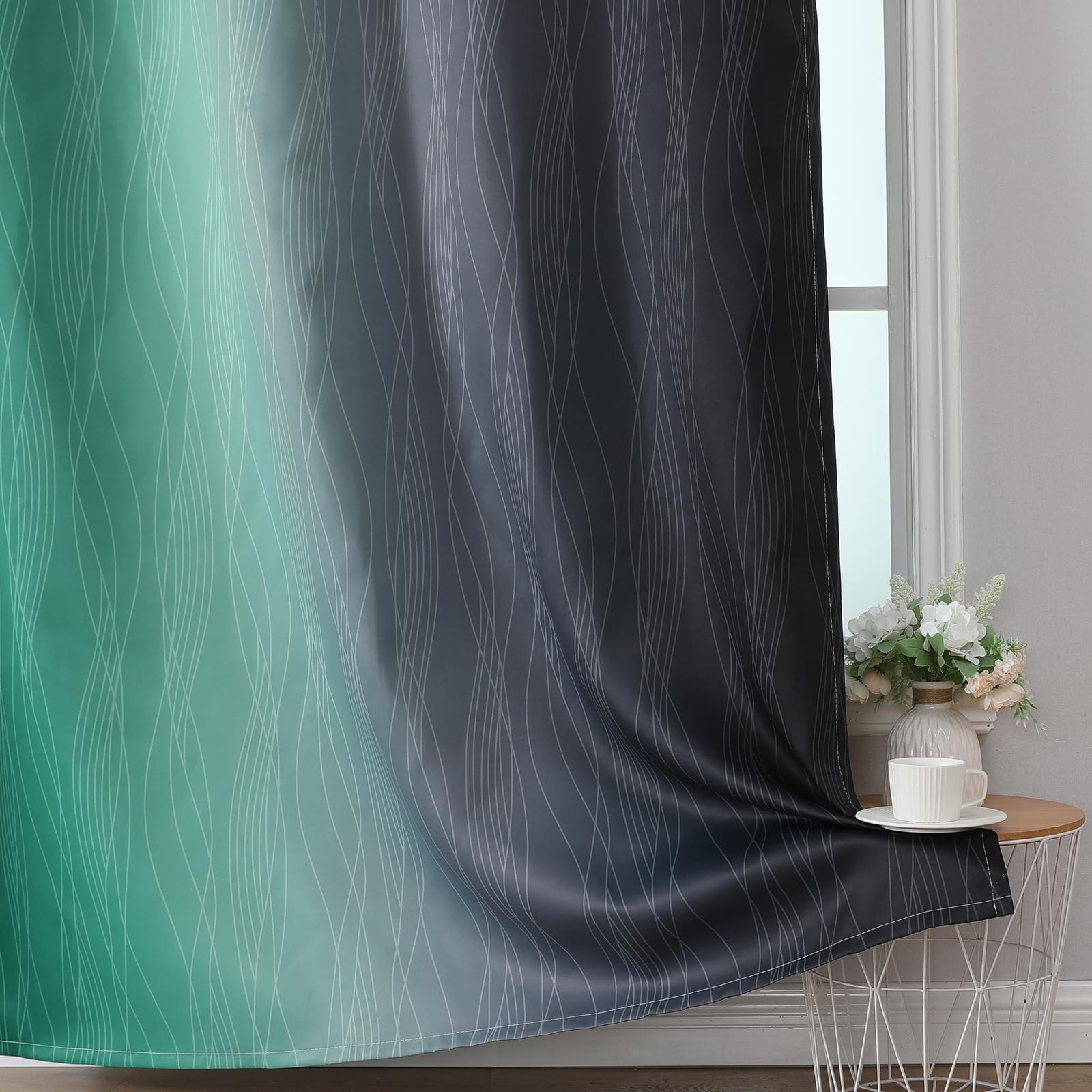Estelar Textiler Black and Green Ombre Blackout Curtains 108 Inches Long