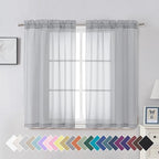 Aiyufeng Light Grey Sheer Curtains 45 Inch Length 2 Panels Set, Light Filtering Light Grey Window Curtain Drapes Treatment for Kitchen, Bedroom,Children Room, Dual Rod Pocket, 2 Pack of 42 x 45"