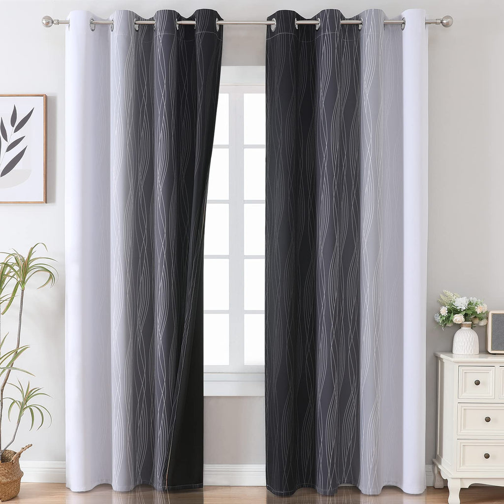 Black and Greyish White Ombre Blackout Curtains for Bedroom 108 Inches Long