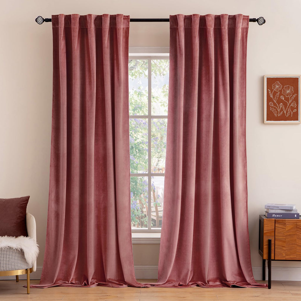 MIULEE Velvet Curtains 52x108 inches 2 Panels Dusty Rose Pink Curtains
