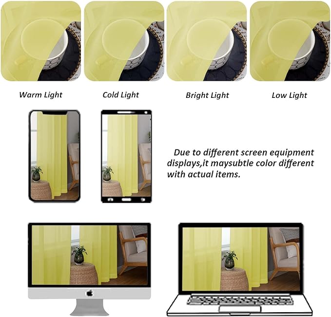 Chyhomenyc Lemon Sheer Curtains 96 inches Long 2 Panels, Light Filtering Soft Airy Solid Elegant Voile Window Treatment Drapes for Bedroom Living Room, 42Wx96L, 8FT L