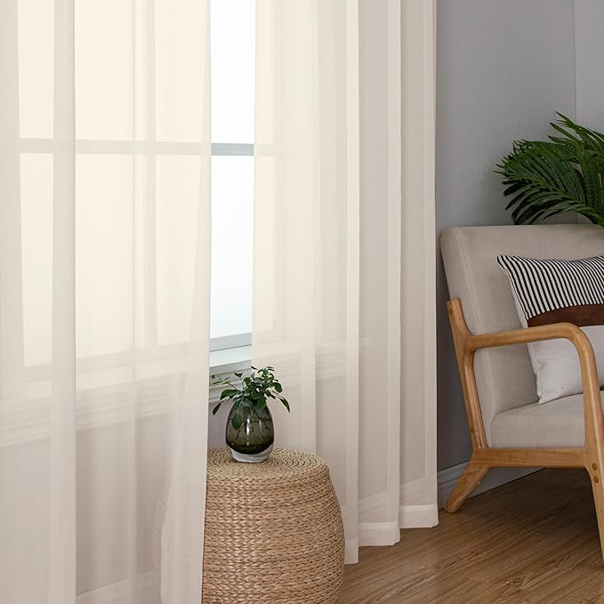 OWENIE Cream Sheer Curtains 78 inches Long 2 Panels Set for Bedroom Living Room, Soft Solid Living Room Sheer Curtain, Rod Pocket Light Filtering Curtains, 2 Pcs Each 42“ W x 78" L,Cream