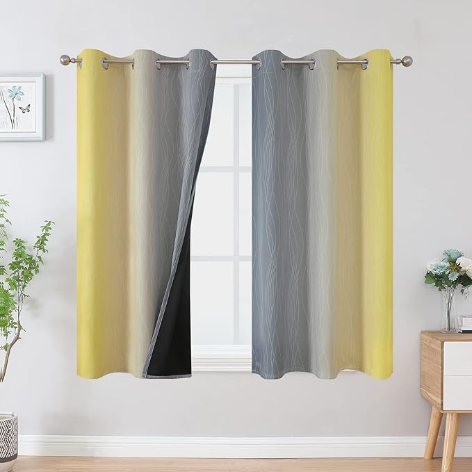Yellow and Grey Ombre Blackout Curtains for Living Room 42Wx54L Inch Length