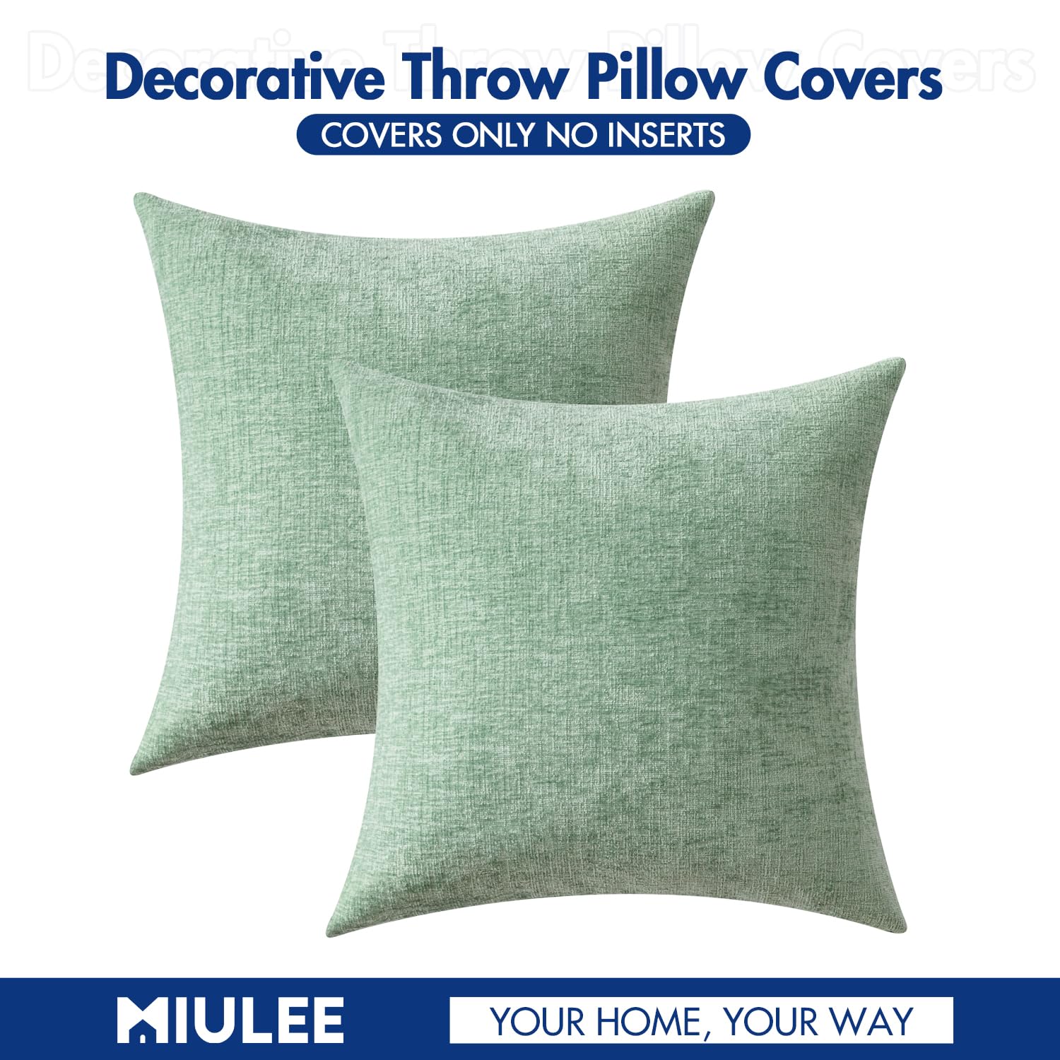 MIULEE Soft Chenille Throw Pillow Covers Greyish Green 20x20 Pack of 2
