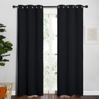 NICETOWN Blackout Draperies Window Curtain Panels, Autumn/Winter Thermal Insulated Solid Grommet Blackout Curtains/Drapes for Cafe (Set of 2, 34 inches by 84 inches, Black)