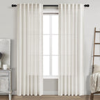 Cream Linen Curtains 84 Inch Length 2 Panels Back Tab Rod Pocket Semi Sheer Bedroom Curtains Light Filtering Country Closet Curtain Drapes Netural Farmhouse Window Panels for Living Dining Room 42x84