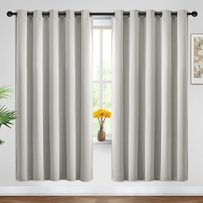 Yakamok Room Darkening Curtains 62x72 inch Length Light Beige-Living Room