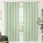 LAMIT Natural Linen Curtains for Bedroom, 72 Inch Faux Linen Textured Light Filtering Drapes Rod Pocket Window Treatment Panels for Living Room, Set of 2 Panels, 52 x 72 Inch, Light Green