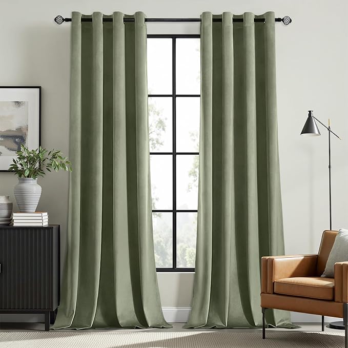 MIULEE Velvet Curtains Sage Green 52 x 108 Inch Length Set of 2
