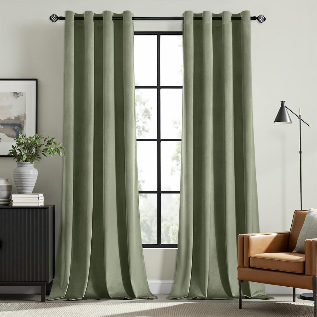 MIULEE Velvet Curtains Sage Green 52 x 63 Inch Length Set of 2