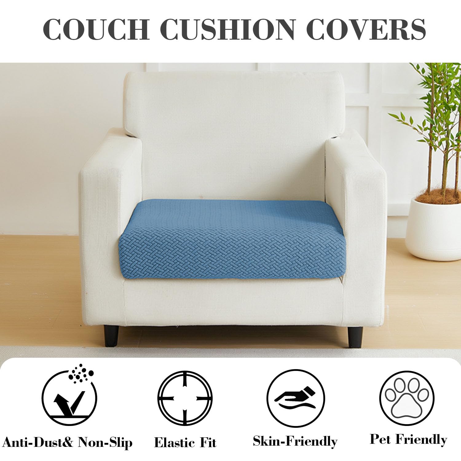 Disayu Sofa Covers Couch Covers for Sofa Pet Friendly Couch Cushion Covers Universal Sofa Covers Washable Stretch Slipcovers for Sectional Sofa (Texture Blue,Large Single Seat Cover)