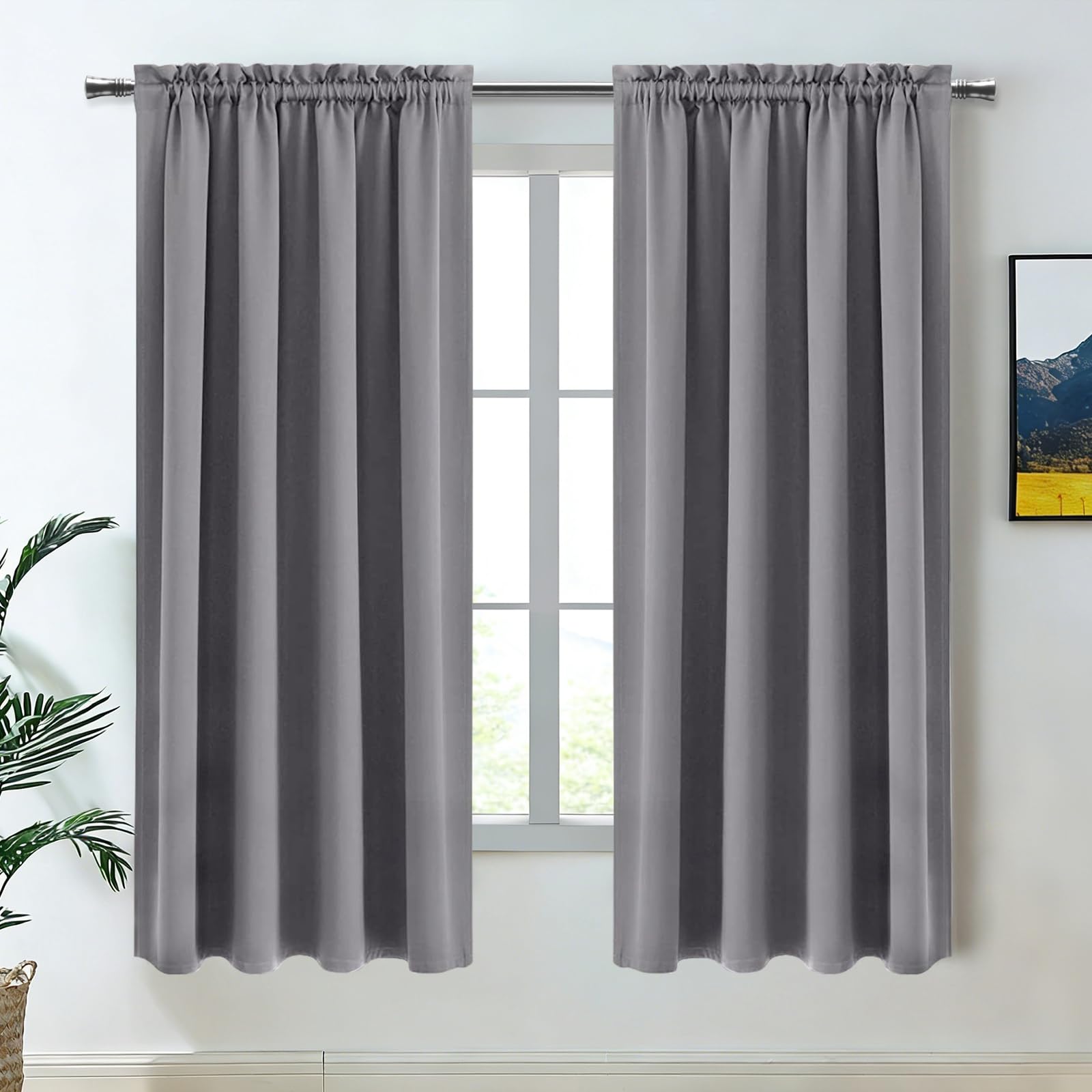DWCN Blackout Curtains for Bedroom Living Room 42 x 63 Inch Long Grey