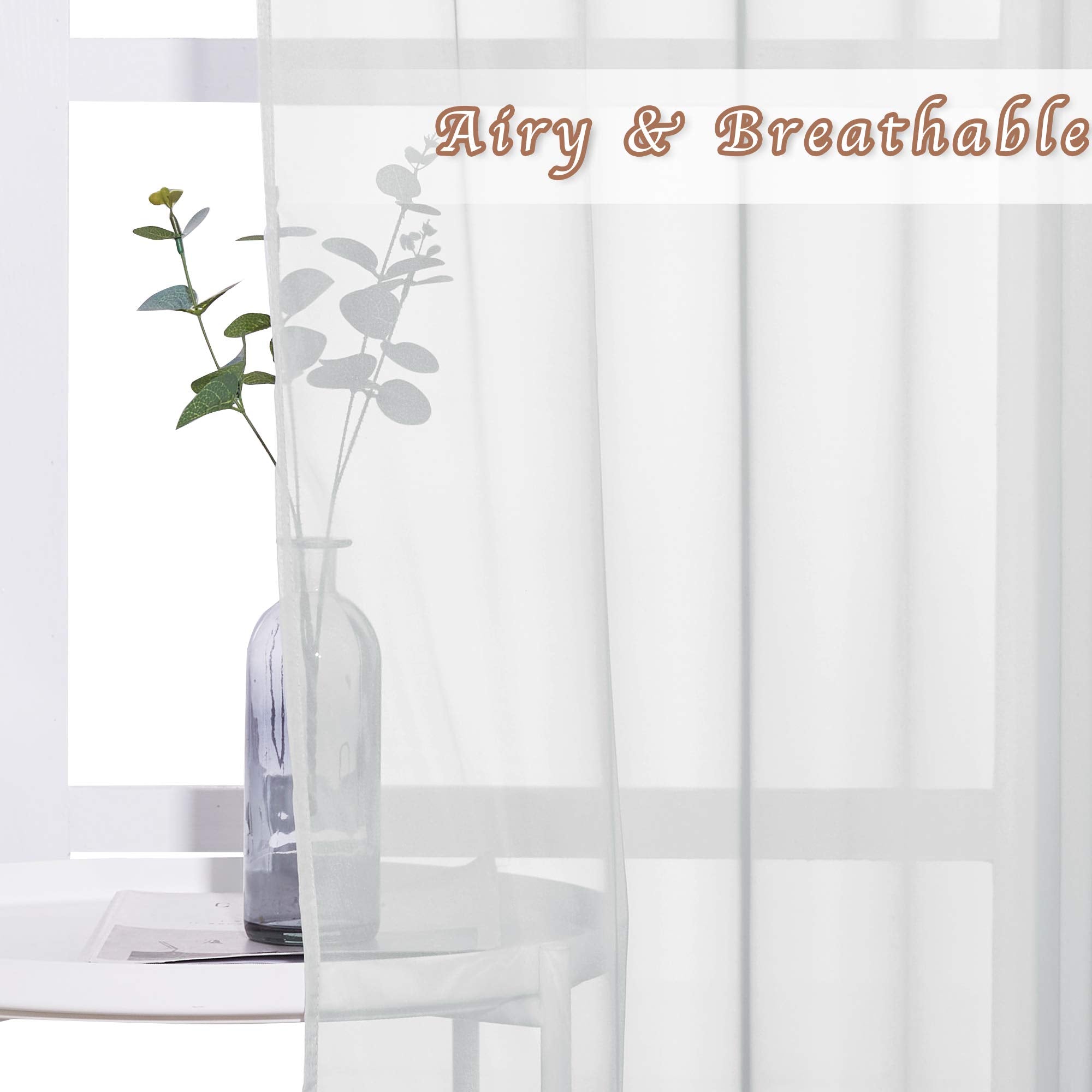 NICETOWN Soft Voile Sheer Curtains for Bedroom, Grommet Elegant Lightweight Window Drapes Airy & Breathable for Farmhouse/Living Room, 2 Panels, Light Grey, W54 x L90