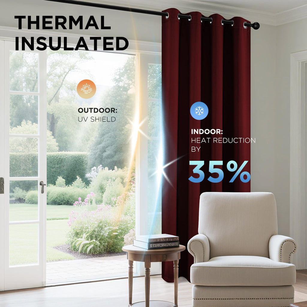 Joydeco Blackout Curtains for Bedroom 95 Inch Drapes 2 Panels Burgundy