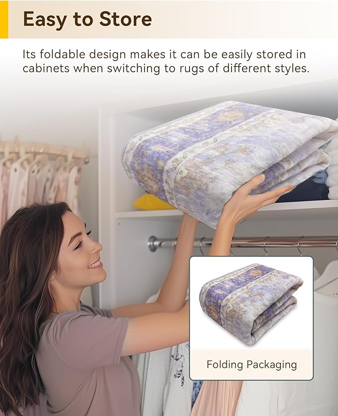 RELEANY Area Rugs 2'x10' Runner Rug Non Slip Washable for Kitchen Hallway Bedroom Beside Laundry Room Bathroom Rug, Floor Carpet, Light Purple Brown