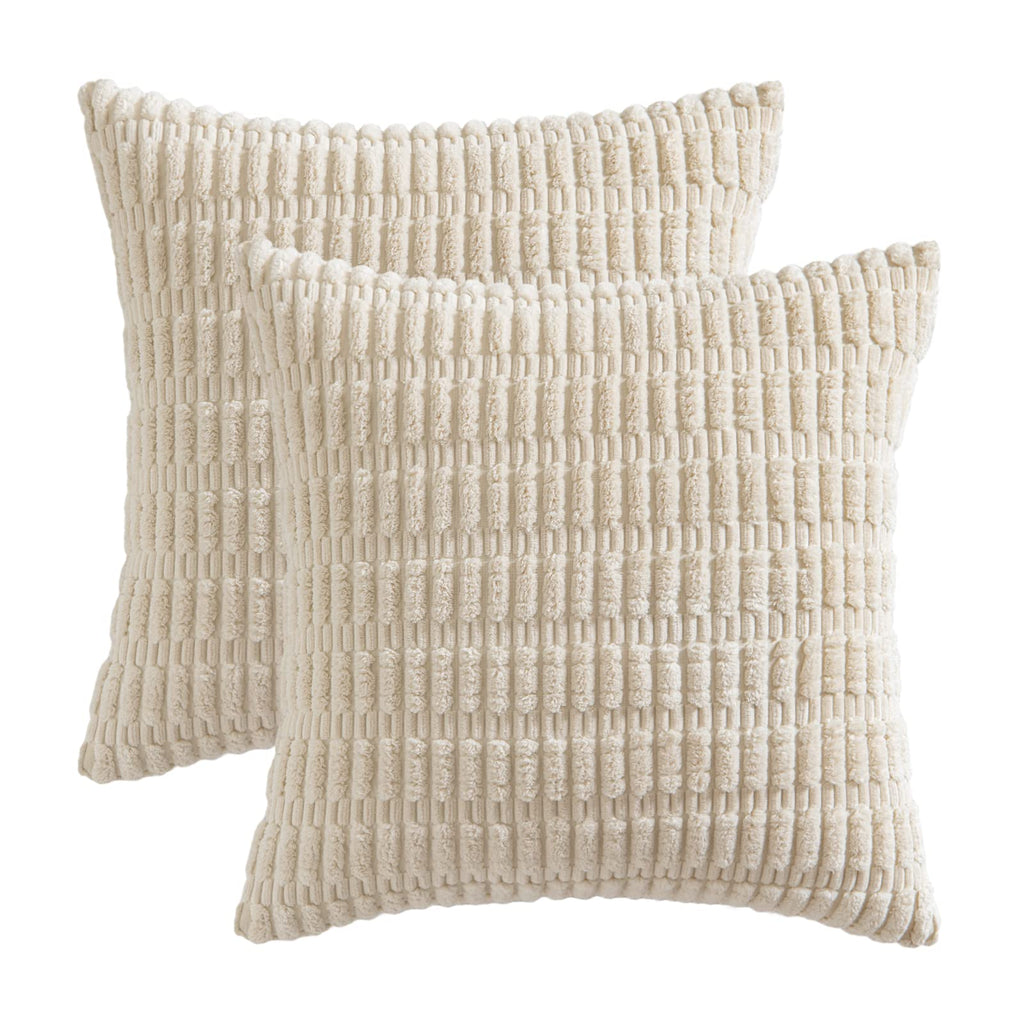 MIULEE Corduroy Decorative Throw Pillow Covers 12x12 Cream White Pack of 2
