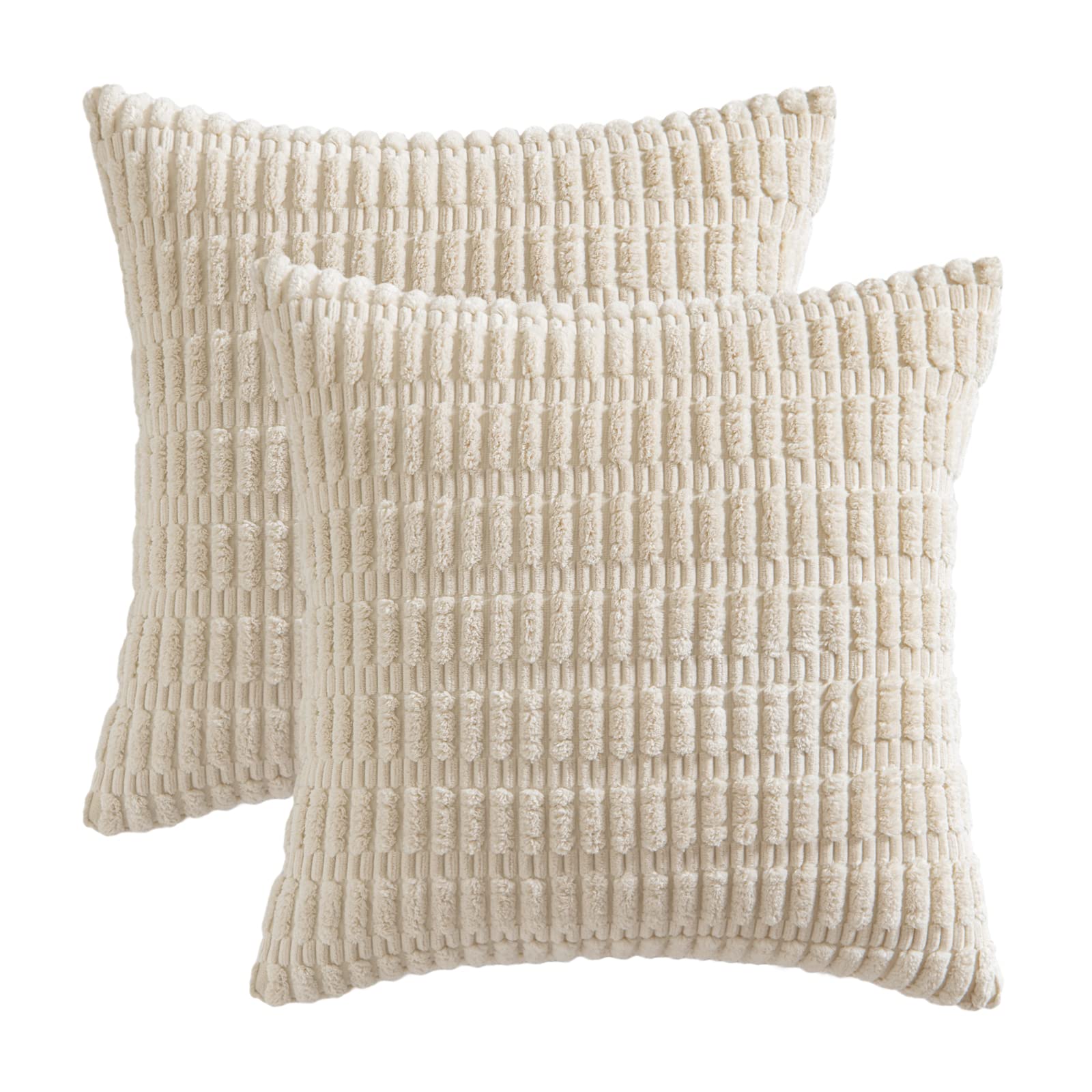 MIULEE Corduroy Decorative Throw Pillow Covers 12x12 Cream White Pack of 2