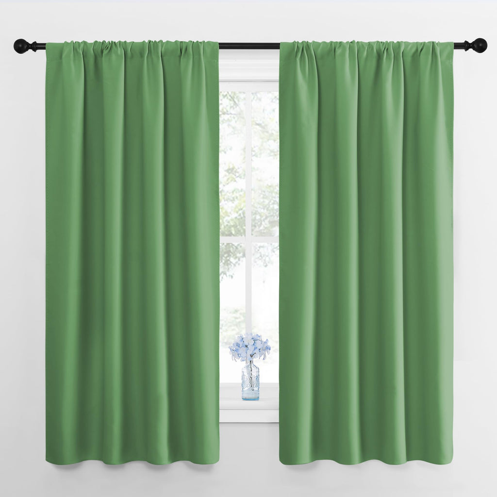 NICETOWN Kitchen Curtains, Short Blackout Drapes, Froest Green, 42" Wide by 54" Long, 2 PCs, Thermal Insulated Blackout Curtain Panels for Kids Room, Play Room