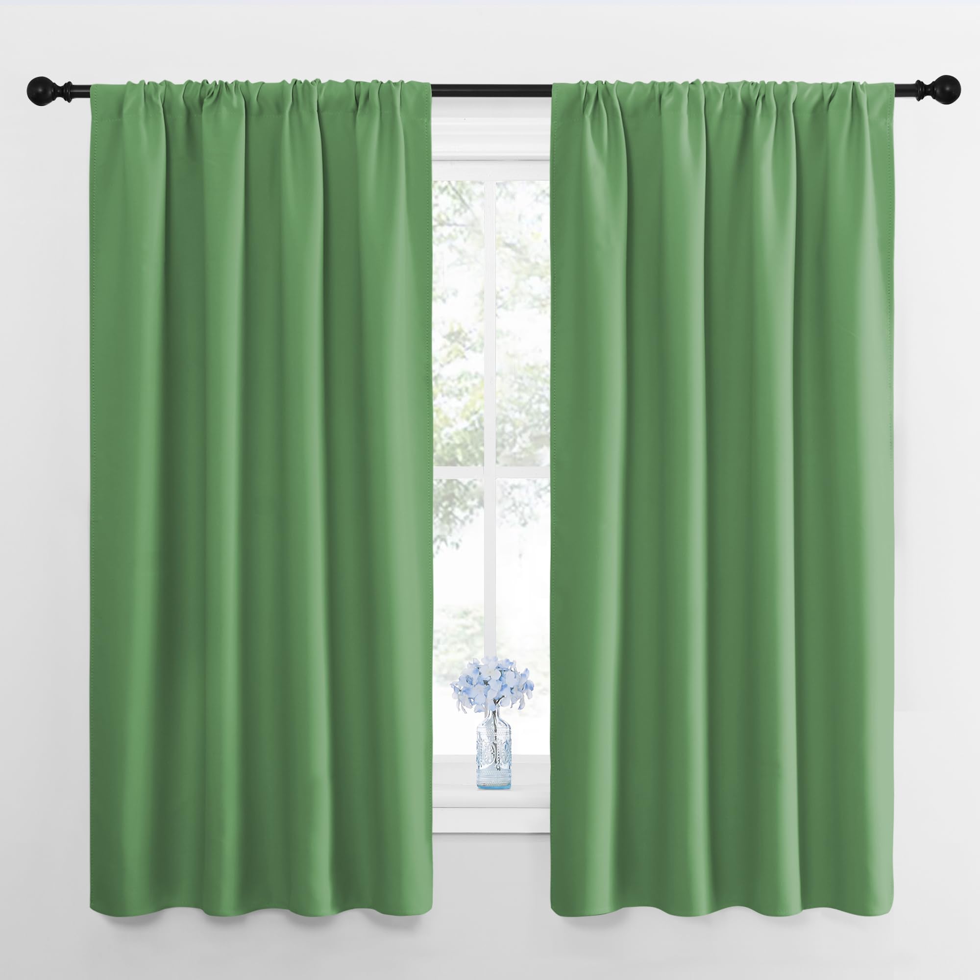 NICETOWN Kitchen Curtains, Short Blackout Drapes, Froest Green, 42" Wide by 54" Long, 2 PCs, Thermal Insulated Blackout Curtain Panels for Kids Room, Play Room
