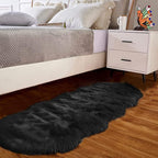 Goolela Black Fluffy Runner Rug 2x6 for Bedroom Faux Sheepksin Fur Fuzzy Furry Bedside Rug Shaggy Plush Soft Sheepskin