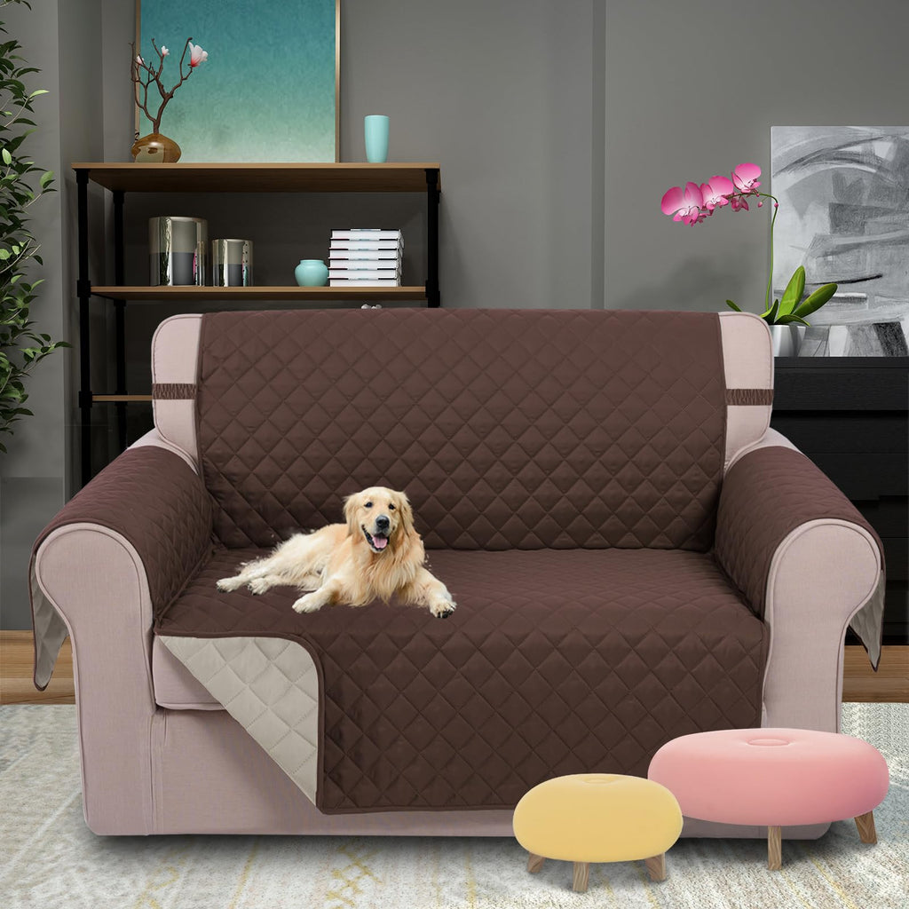 U-NICE HOME Loveseat Sofa Cover for 2 Cushion Couch, Coffee/Beige