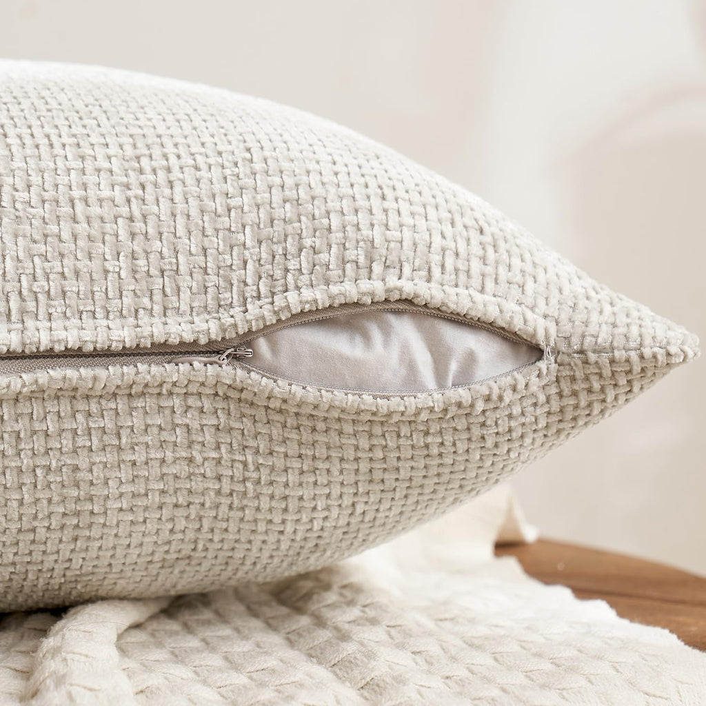 MIULEE Soft Decorative Chenille Pillow Covers Neutral 18x18 Pack of 4