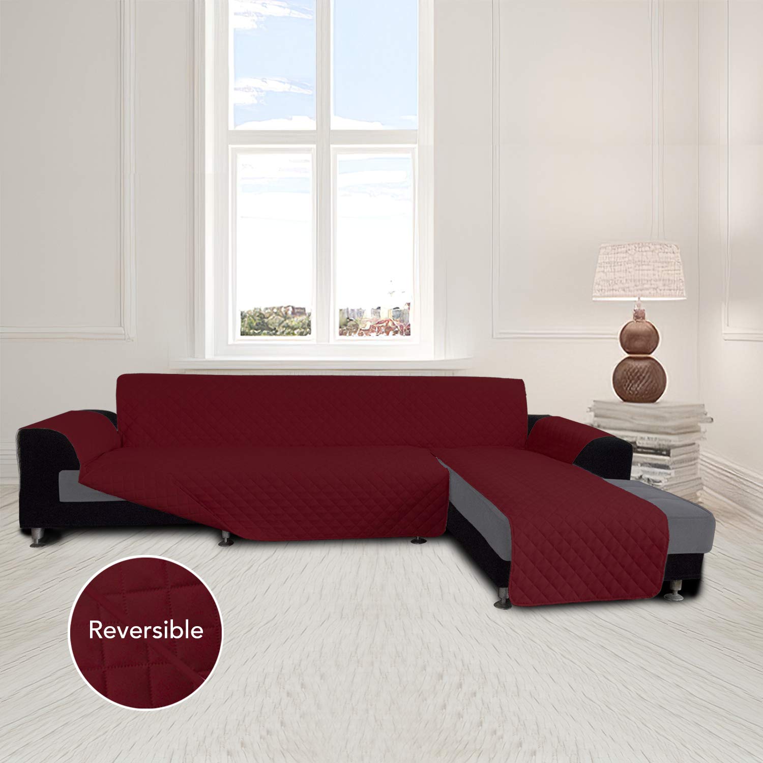 Easy-Going Sofa Slipcover L Shape Sofa Cover Sectional Couch Cover Furniture Protector Mat for Pets Dog Cat (Small, Christmas Red/Christmas Red)