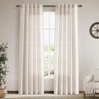 Beige Faux Linen Curtains 84 Inch Length 2 Panels for Bedroom Back Tab Pocket Semi Sheer Light Filtering Curtains Burlap Textured Farmhouse Curtain for Living Room Dining Room Aesthetic Decor 40x84