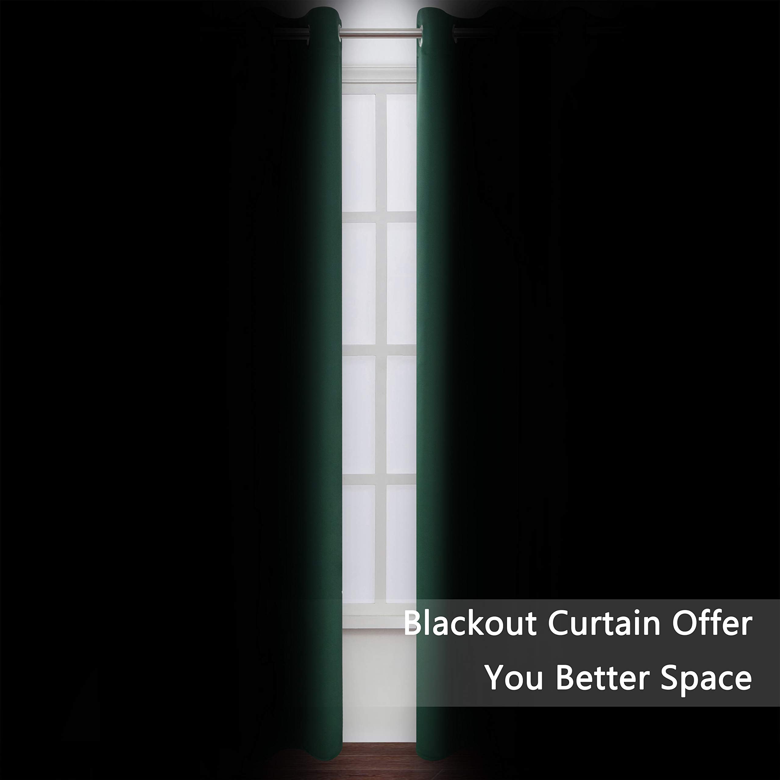 LEMOMO Blackout Curtains 66 x 95 inch/Dark Green Curtains Set of 2 Panels/Thermal Insulated Room Darkening Bedroom Curtains