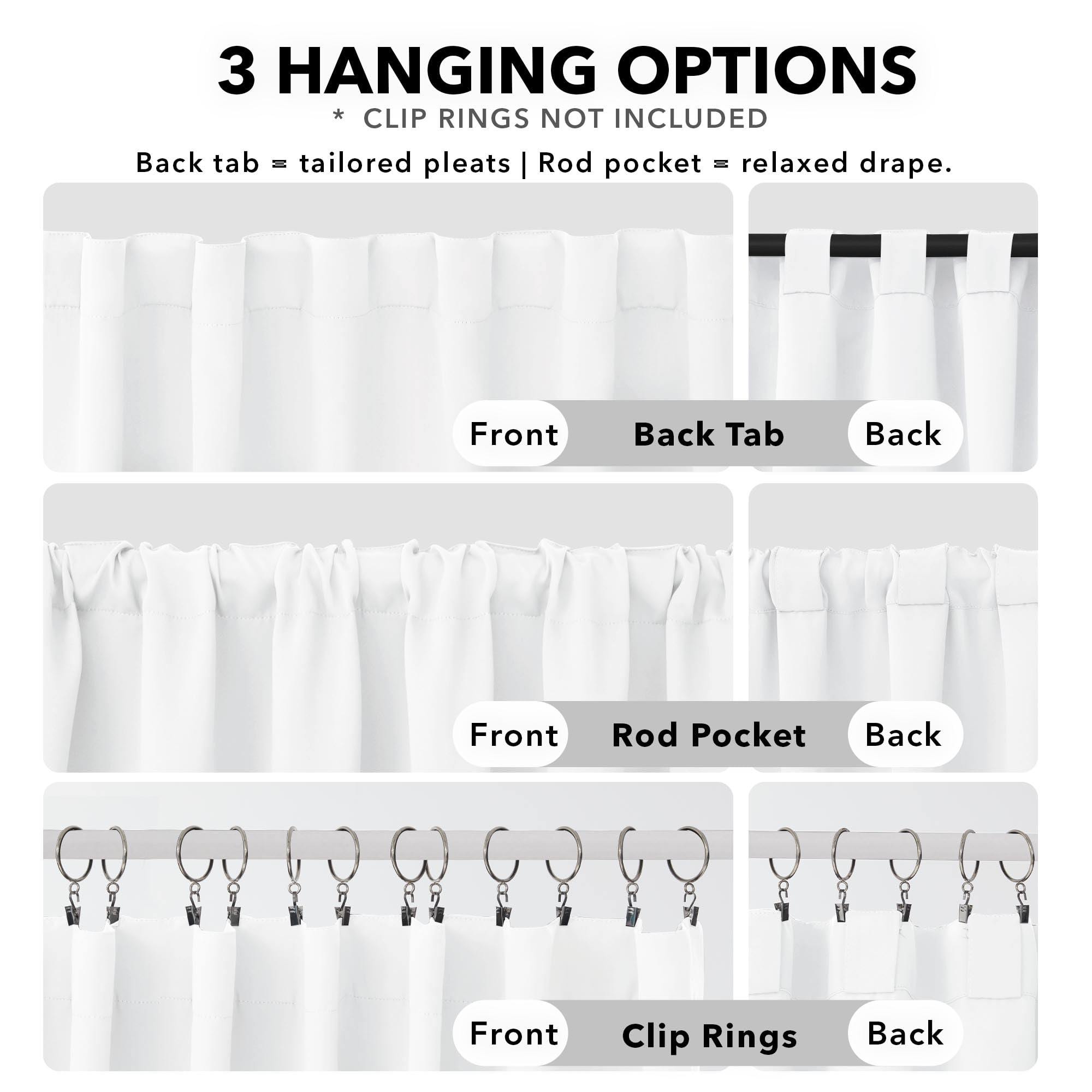 Deconovo Pure White Curtains for Living Room, Back Tab and Rod Pocket Curtain for Bedroom 84 Inches Long for Sliding Door, 42x84 Inch, 2 Panels