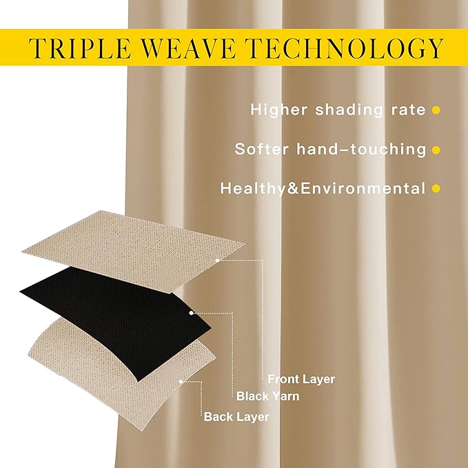 NICETOWN Room Darkening Curtains & Drapes for Room Divider - Grommet Thermal Curtains Light & Sound Reducing Window Treatments for Bedroom (W66 x L102, Biscotti Beige, 1 Pair)