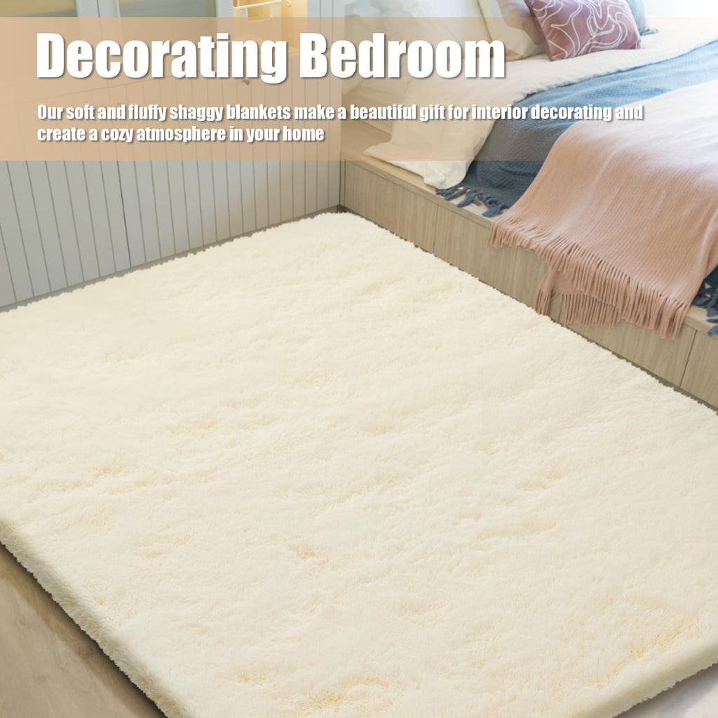 yulidayang 5x8 Shag Area Rug for Bedroom,Ivory Fluffy Rugs for Living Room
