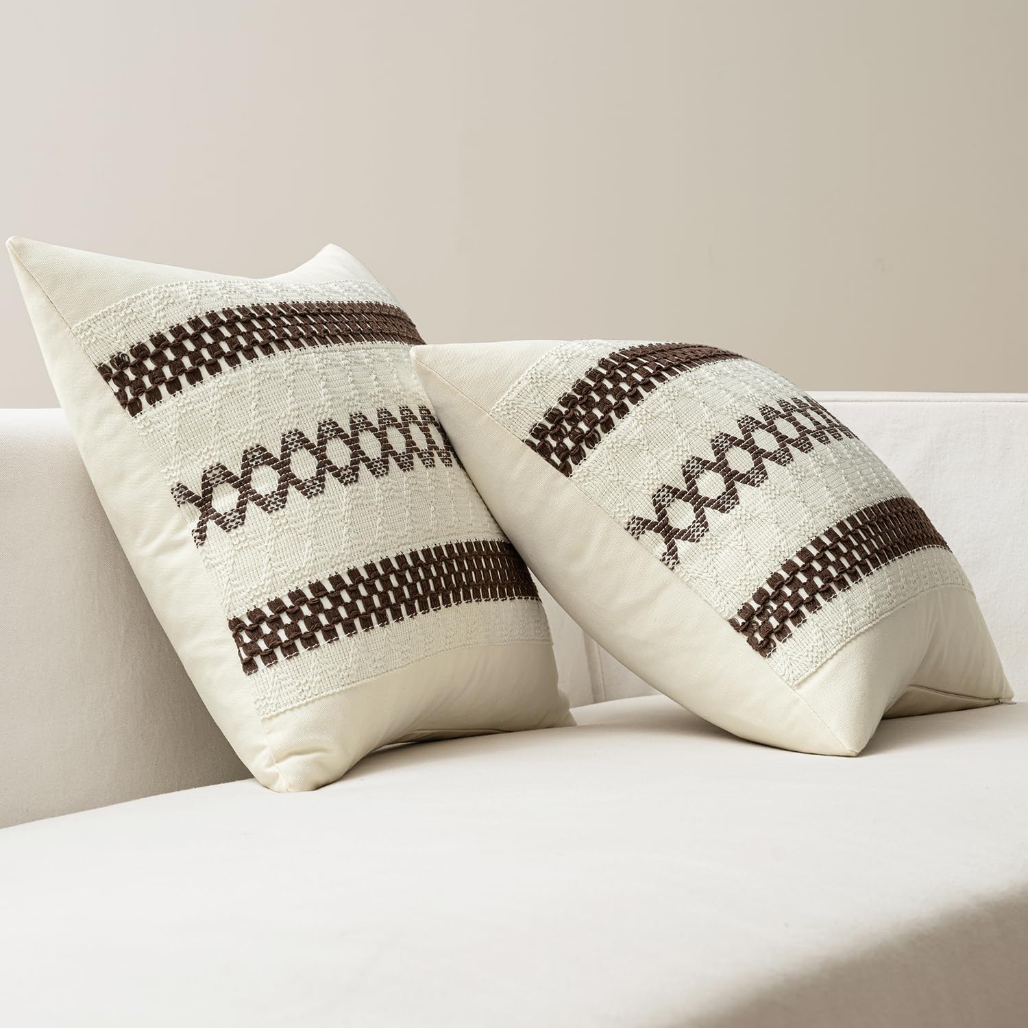 MIULEE Set of 2 Dark Brown Boho Decorative Pillow Covers 20x20 Inch